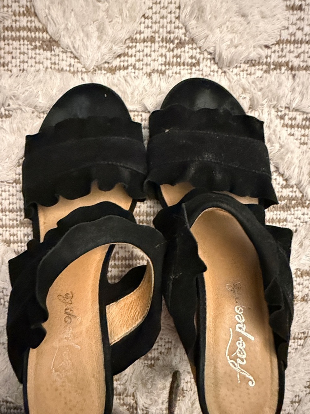 Free People Black Ruffle Slide Sandals